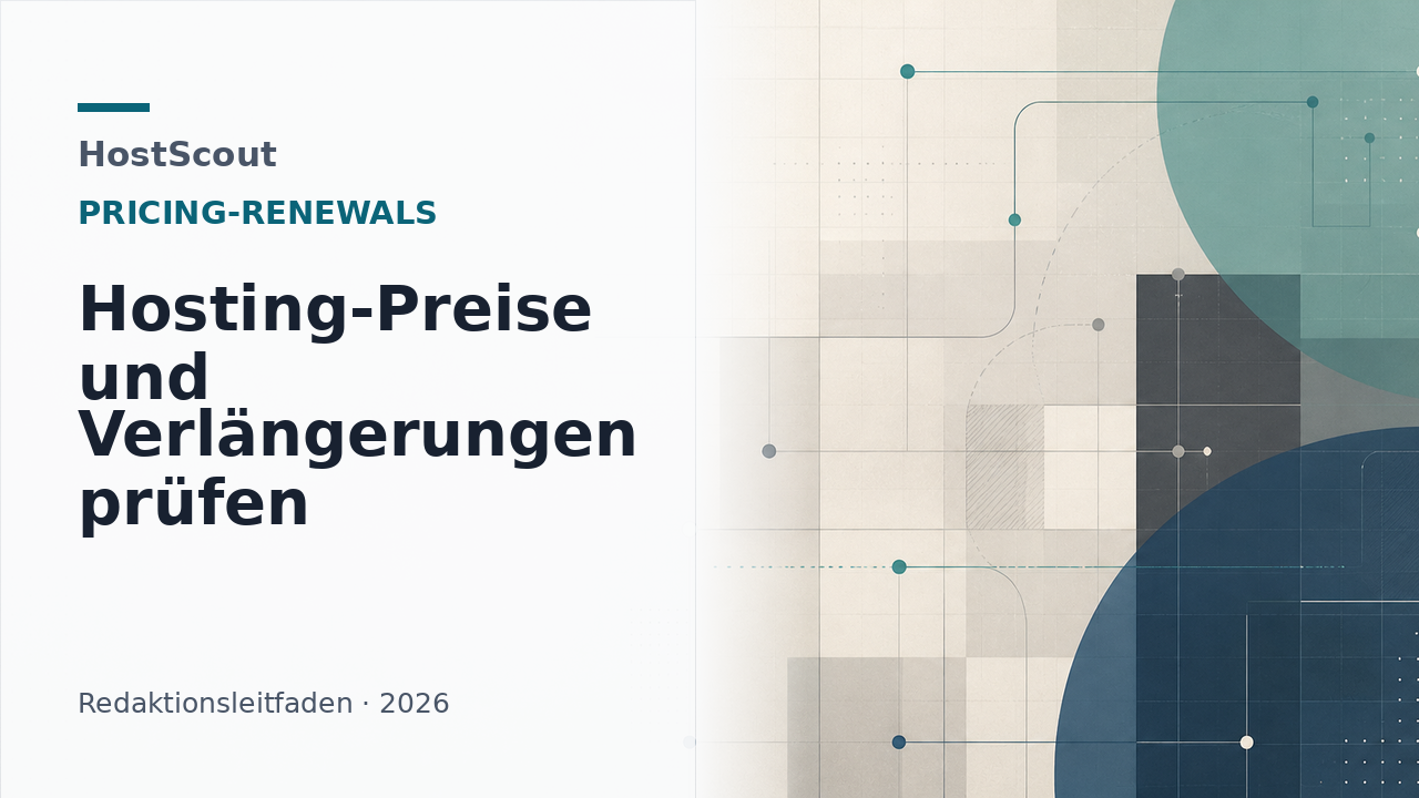 Abstrakte HostScout-Titelgrafik zu Hosting-Preisen, Verlängerungen und versteckten Folgekosten
