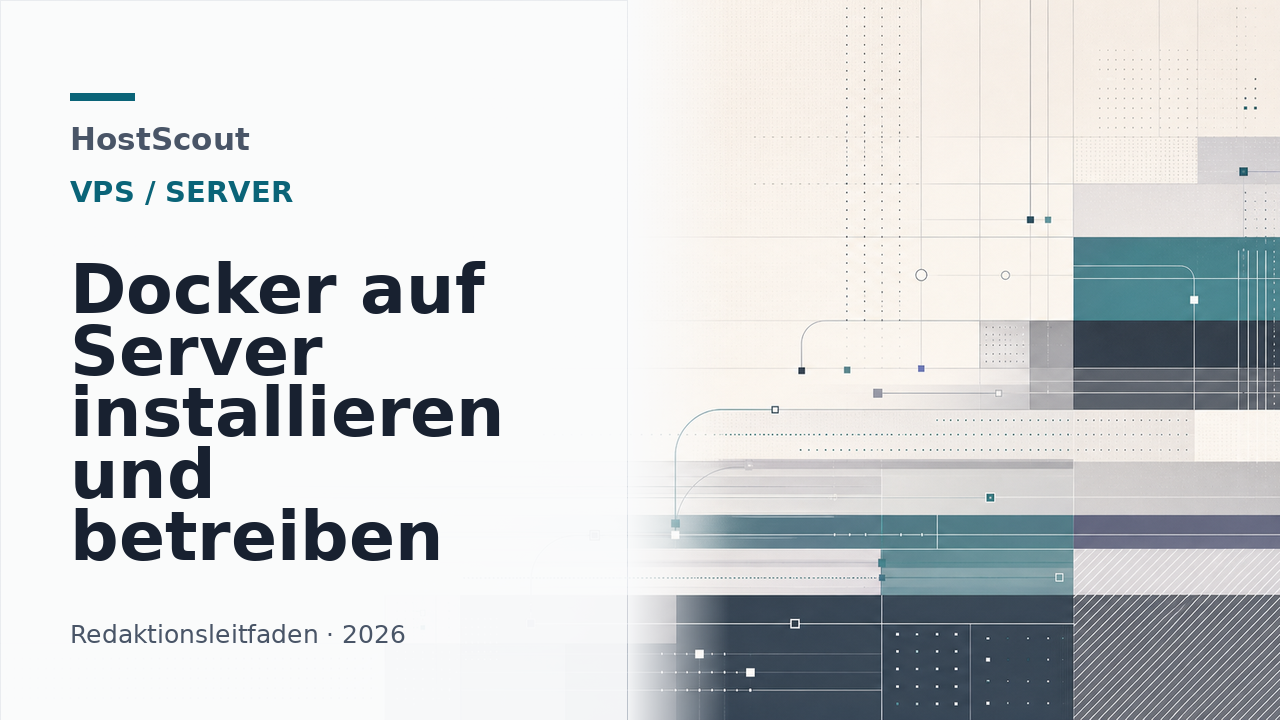 Abstrakte Server- und Container-Struktur für einen deutschen HostScout-Ratgeber zu Docker
