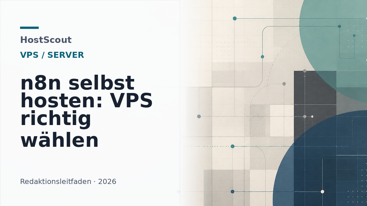 Abstrakte Workflow-Karte für n8n auf einem VPS mit Ressourcen- und Backup-Hinweisen