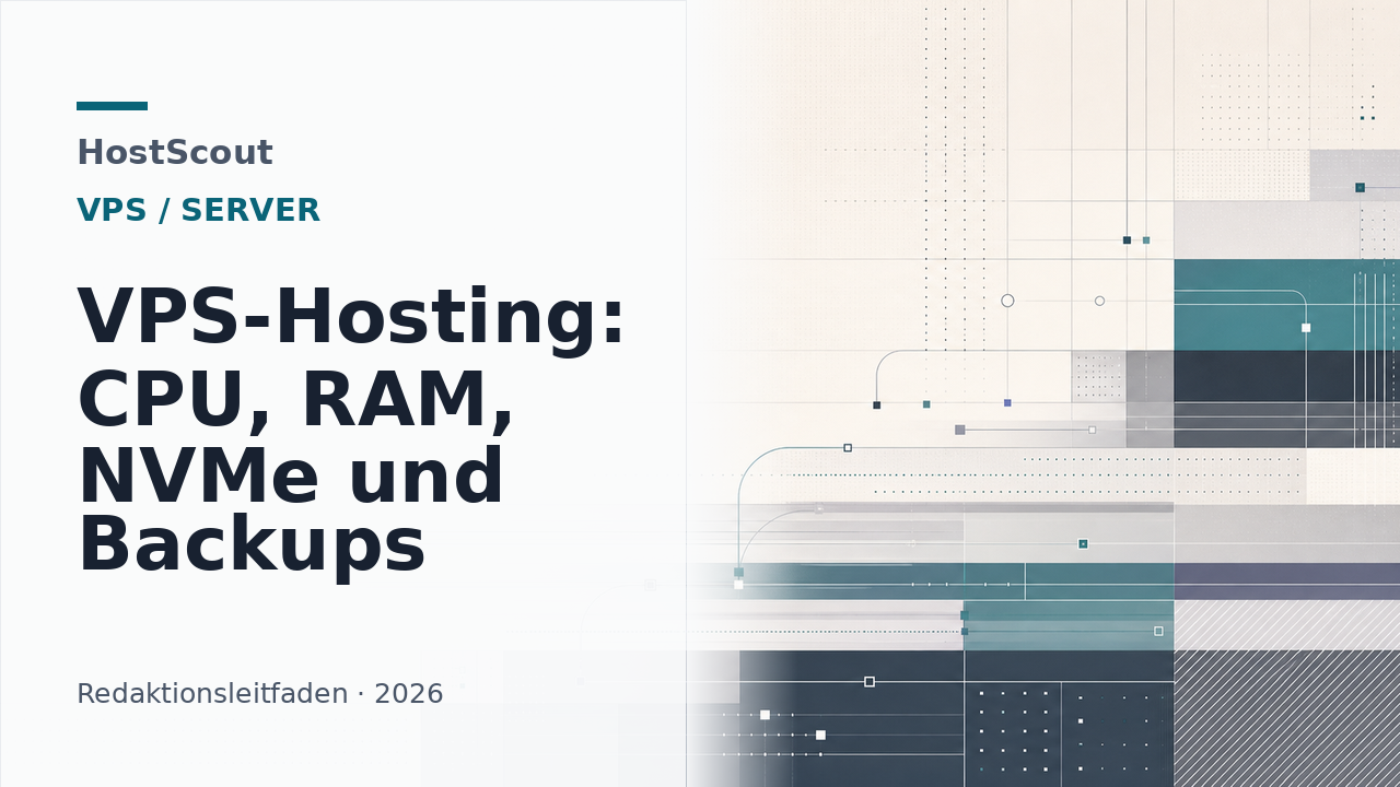HostScout Titelgrafik zu VPS-Hosting mit CPU, RAM, NVMe und Backup-Prüfung
