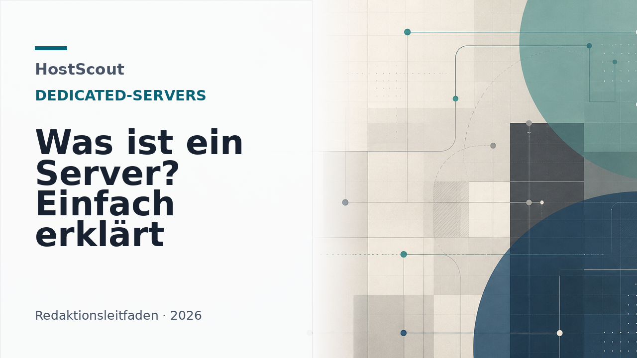 Abstrakte Server-Infrastruktur mit HostScout-Titel zum Begriff Server