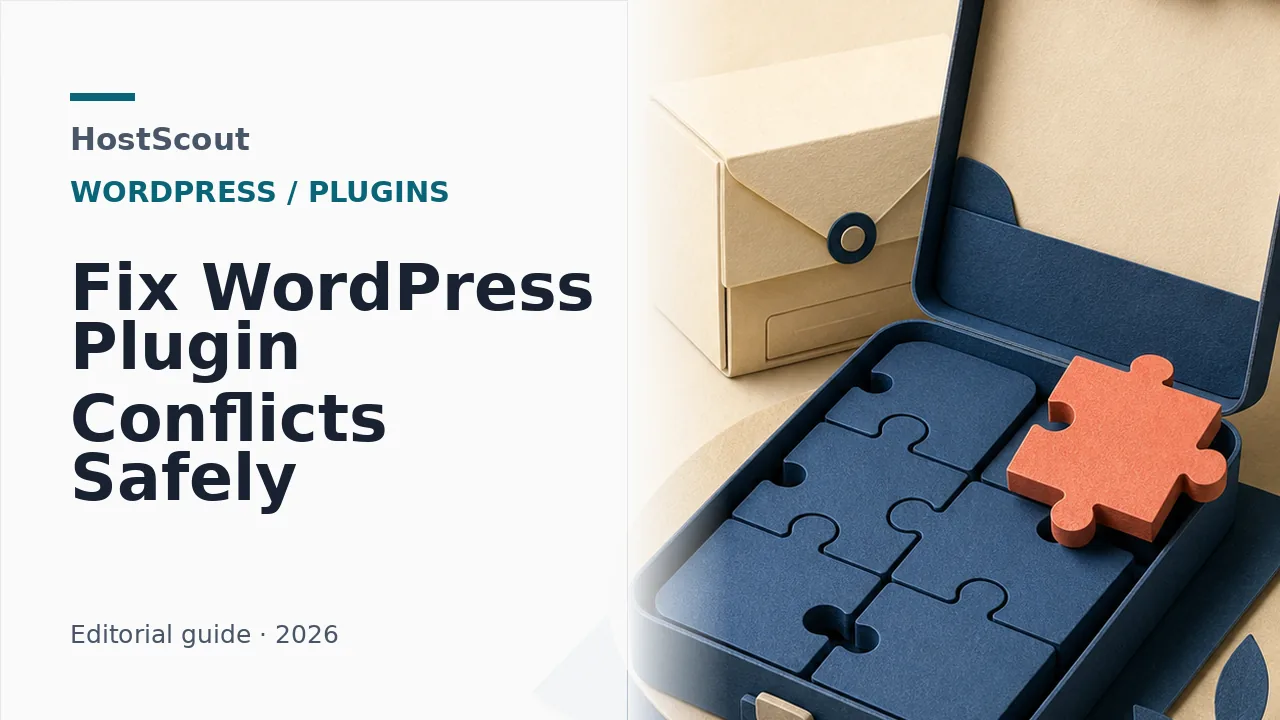 HostScout editorial cover about safely isolating a WordPress plugin conflict