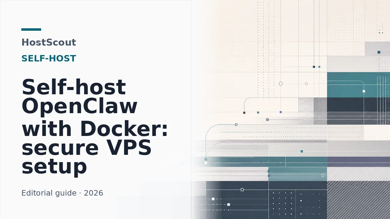 Abstract teal network routes beside the title Self-host OpenClaw with Docker: secure VPS setup