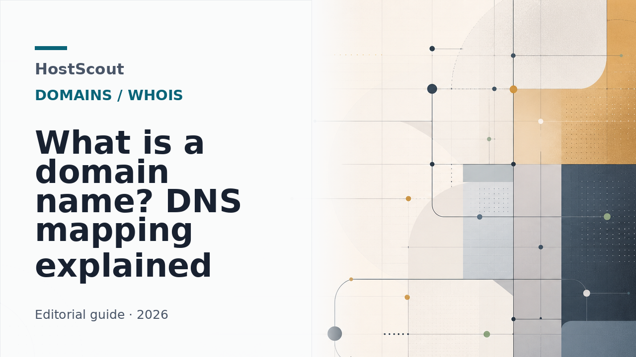 HostScout cover explaining how a domain name maps to a website through DNS