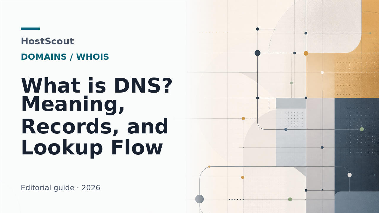 Abstract network map showing domain names resolving through connected DNS nodes