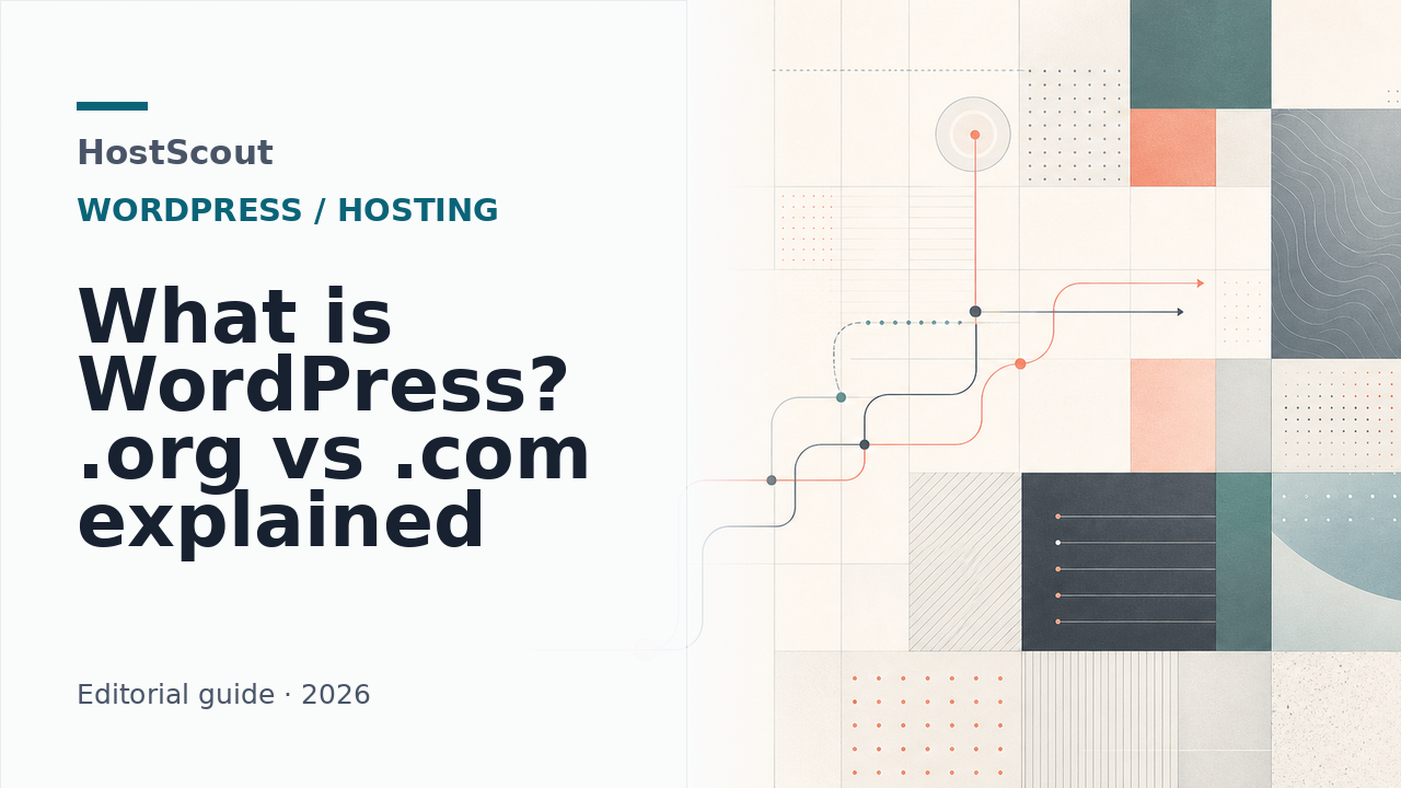 HostScout cover for an article explaining WordPress.org, WordPress.com, and hosting choices