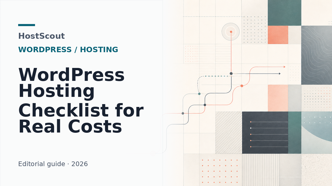 Editorial cover for a WordPress hosting checklist about renewal pricing, backups, and support risk
