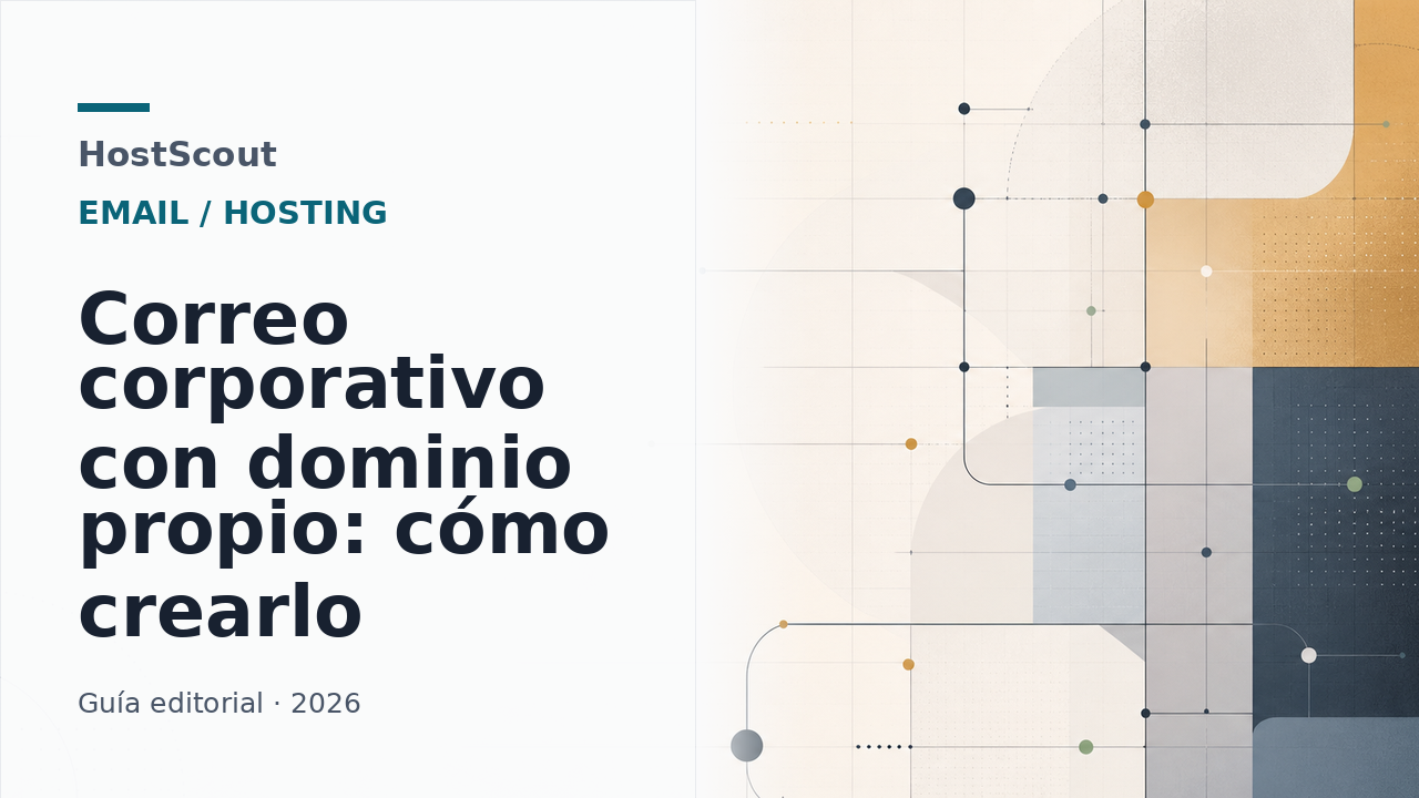 Ilustración editorial de bandejas de correo profesional conectadas a un dominio propio