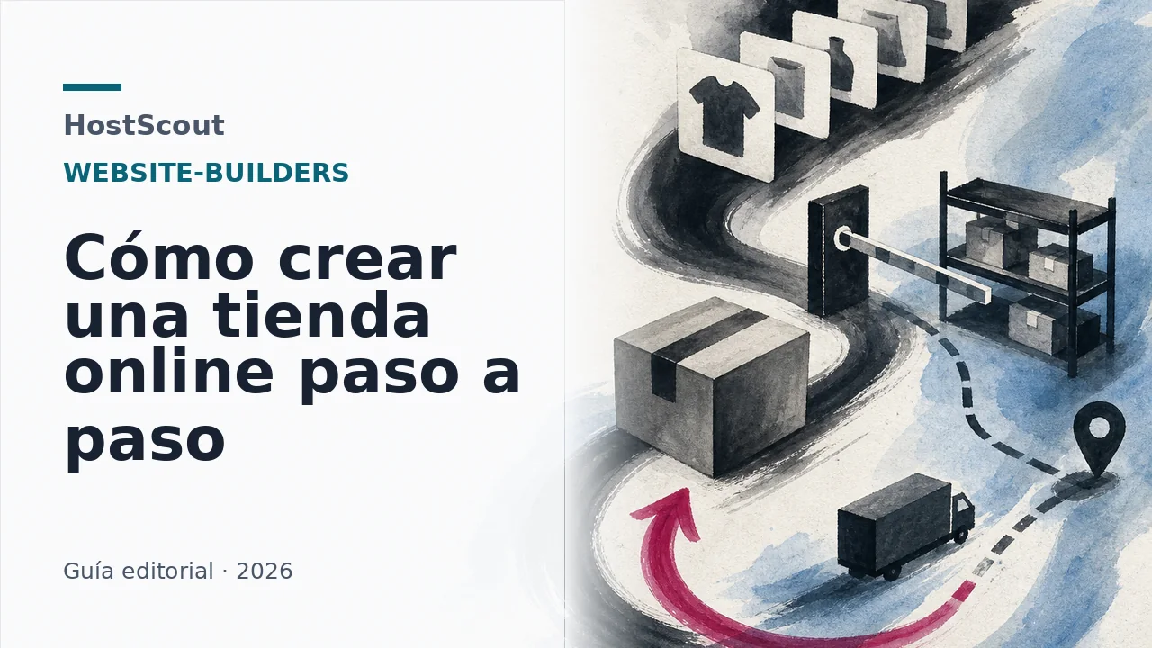 Un paquete recorre catálogo, pago, inventario, envío y devolución sobre una corriente operativa.