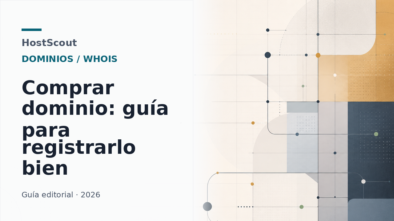 Portada editorial de HostScout sobre cómo comprar y registrar un dominio
