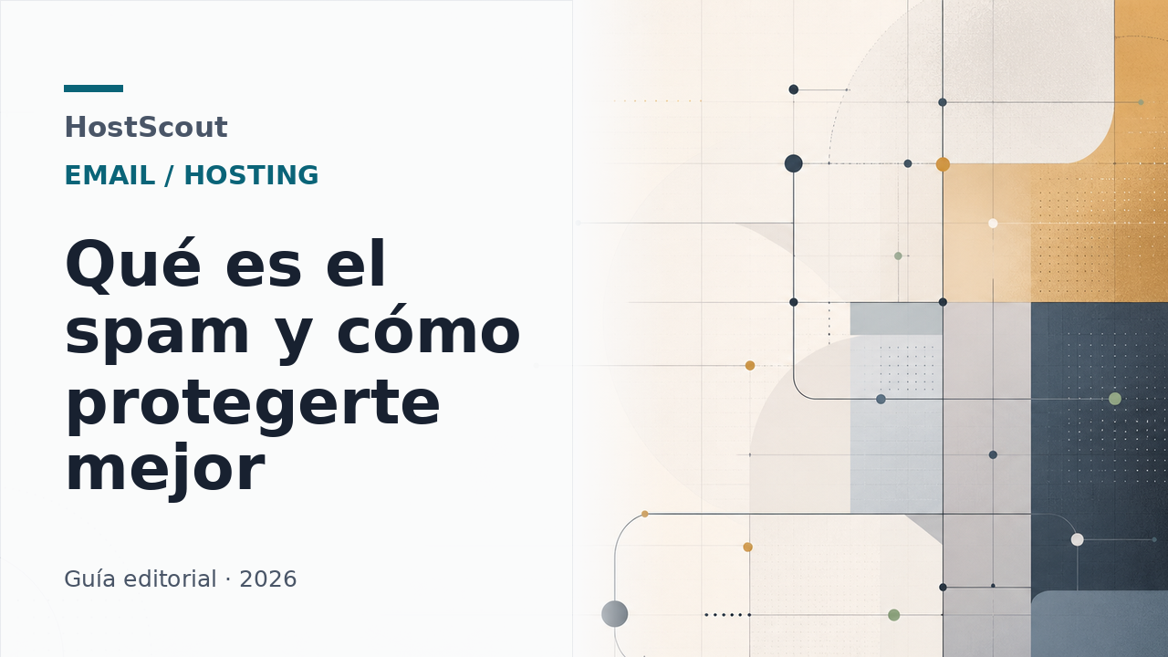 Ilustración editorial de HostScout sobre correo no deseado y filtros de seguridad