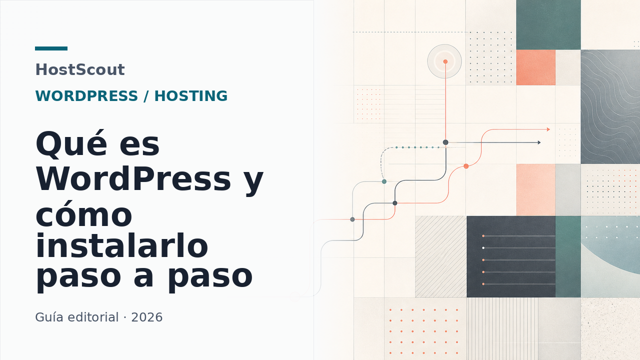 Portada editorial de HostScout sobre WordPress, instalación y elección de hosting