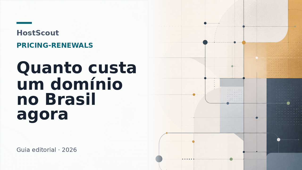 Capa da HostScout sobre custo de domínio e renovação no Brasil