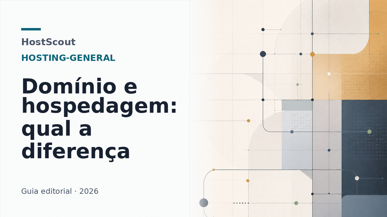 Ilustração editorial da HostScout sobre a diferença entre domínio e hospedagem