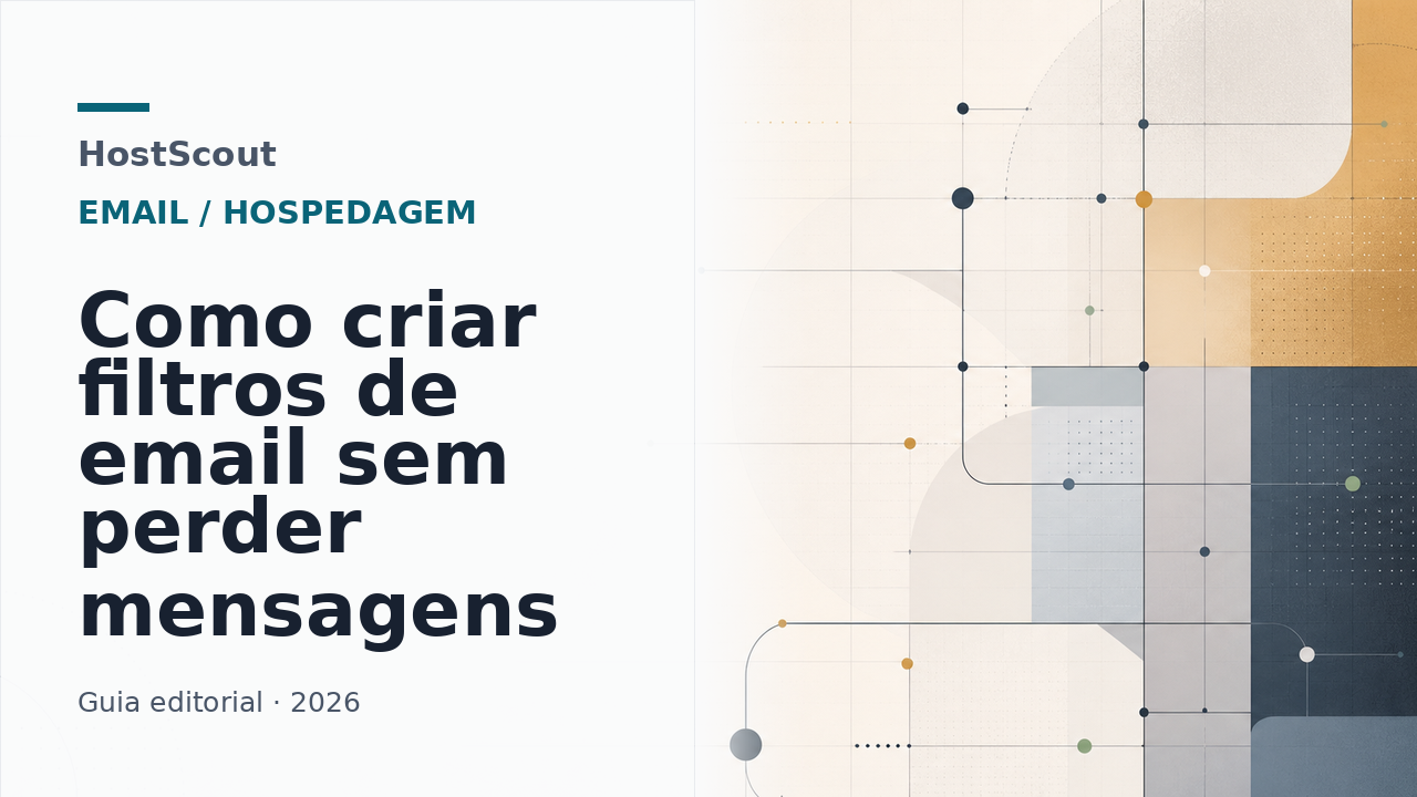 Ilustração editorial da HostScout sobre filtros de email e organização da caixa de entrada