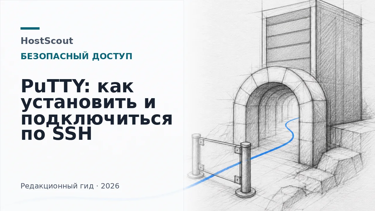 Обложка руководства HostScout по безопасному подключению к серверу через PuTTY